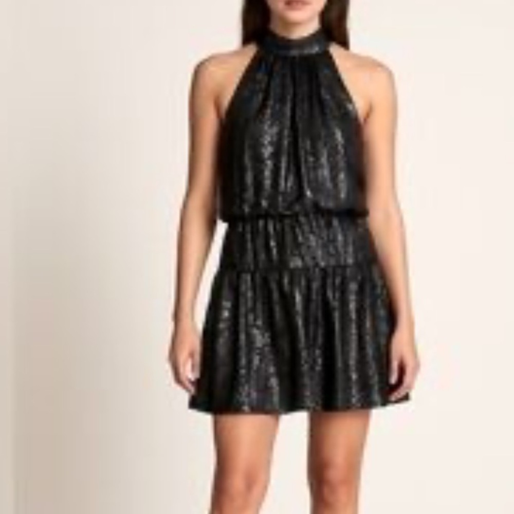 RAMY BROOK Ellin Shimmer Velvet Halter Cocktail Mini Party Dress